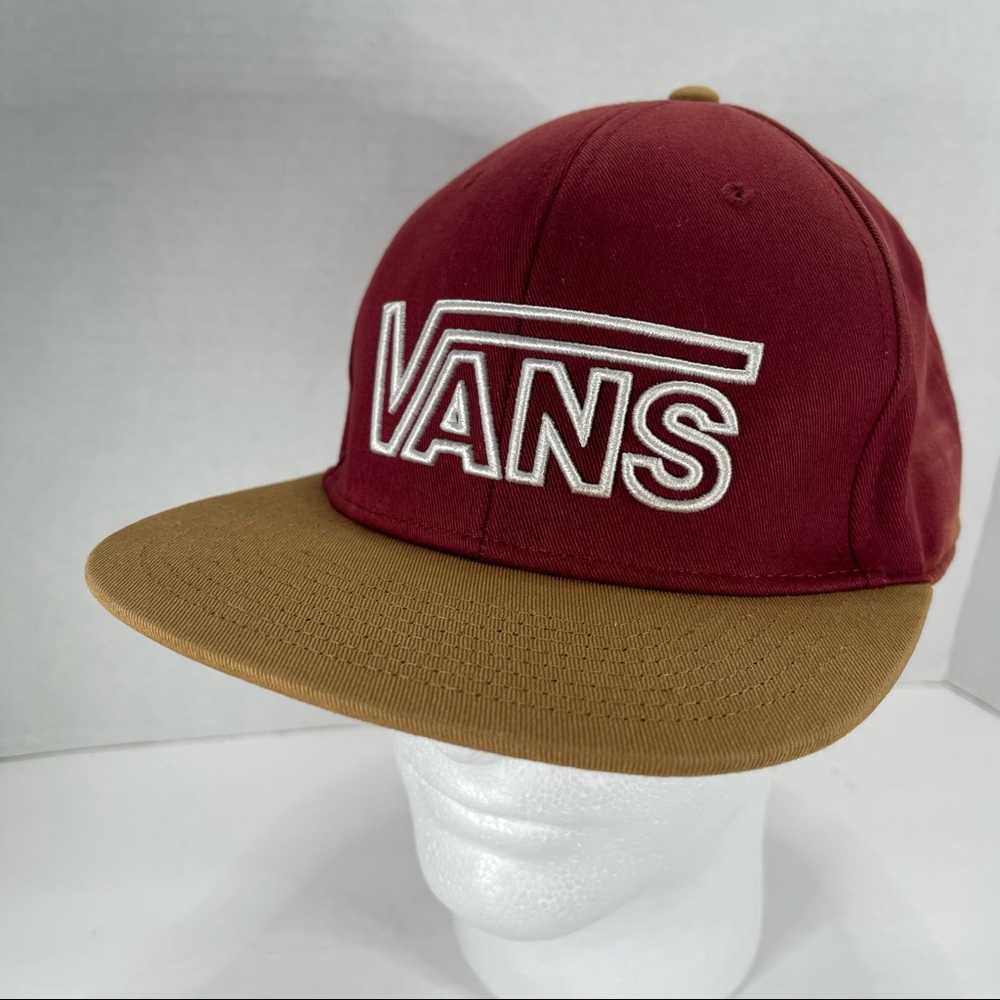 VANS Off The Wall Snapback Flat Brim Skater Hat Garnet Tan White Logo One Size - Picture 12 of 12